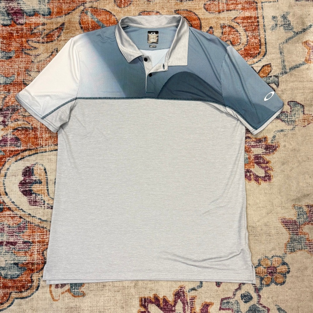 Oakley Hydrolix Mens XL Grey Blue‎ Colorblock Performance Golf Polo FOA404881